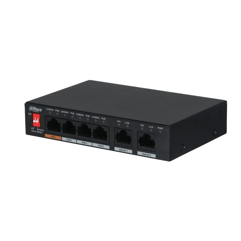 DAHUA PFS3006-4ET-60 4 PORT 10/100 + 2 PORT 10/100 UPLINK 250 METRE 60W POE METAL KASA SWITCH