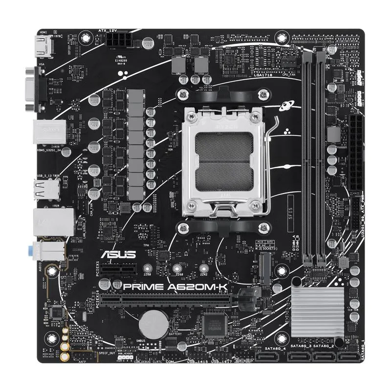 ASUS PRIME A620M-K DDR5 7000MHZ 1XVGA 1XHDMI 1XM.2 USB 3.2 MATX AM5 (AMD AM5 9000/8000/7000 SERİLERİ İLE UYUMLU)