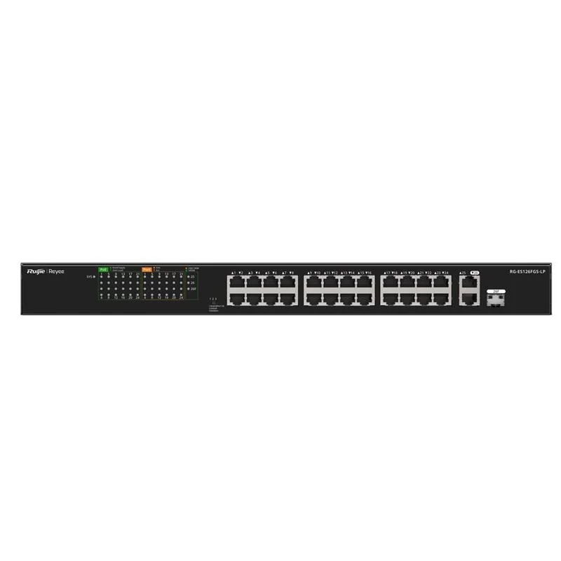 RUIJIE REYEE RG-ES126FGS-LP 24 PORT 10/100 + 2X RJ45 /1X1GB SFP UPLINK COMBO 180W POE RACKMOUNT SWITCH