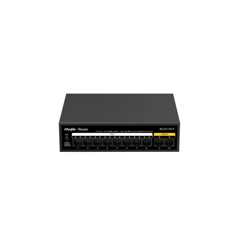 RUIJIE REYEE RG-ES110F-P 8 PORT 10/100 + 2X 10/100 RJ45 UPLINK METAL KASA 110W POE SWITCH