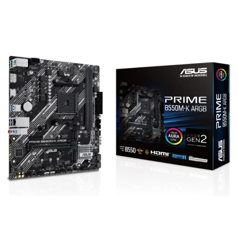 ASUS PRIME B550M-K ARGB DDR4 5100MHZ 1XHDMI 1XDP 2XM.2 USB 3.2 MATX AM4 (AMD AM4 5000/4000G/3000 SERİLERİ İLE UYUMLU)