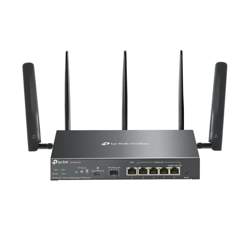 TP-LINK OMADA ER706W-4G AX3000 1XGIGABIT SFP WAN/LAN PORT 1XGIGABIT RJ45 WAN PORT 4XGIGABIT WAN/LAN RJ45 VPN ROUTER