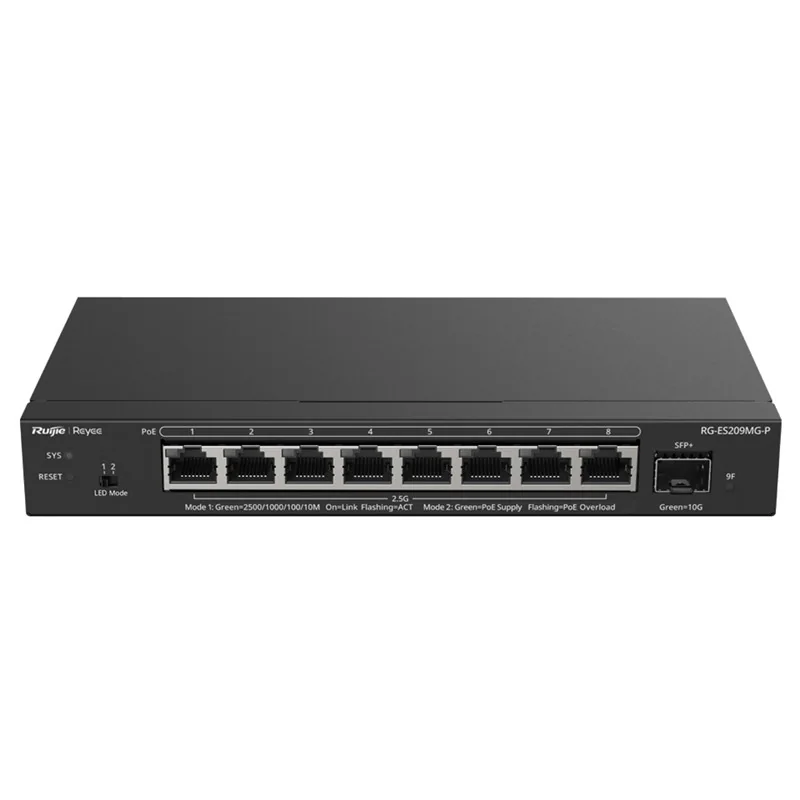 RUIJIE REYEE RG-ES209MG-P 8 PORT 2.5GB 130W POE/1 PORT 2.5G RJ45 + 1 PORT 10G SFP+ UPLINK L2 CLOUD YÖNETİLEBİLİR SWITCH